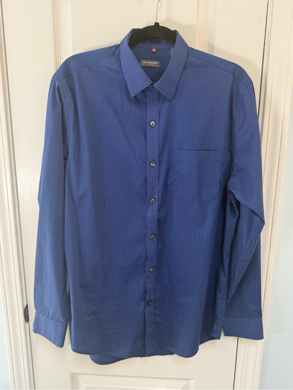 Van Heusen Men's Navy Blue Pinstripe Dress Shirt